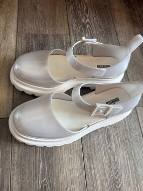 Melissa White Platform Mary Jane Sandals with Buckle